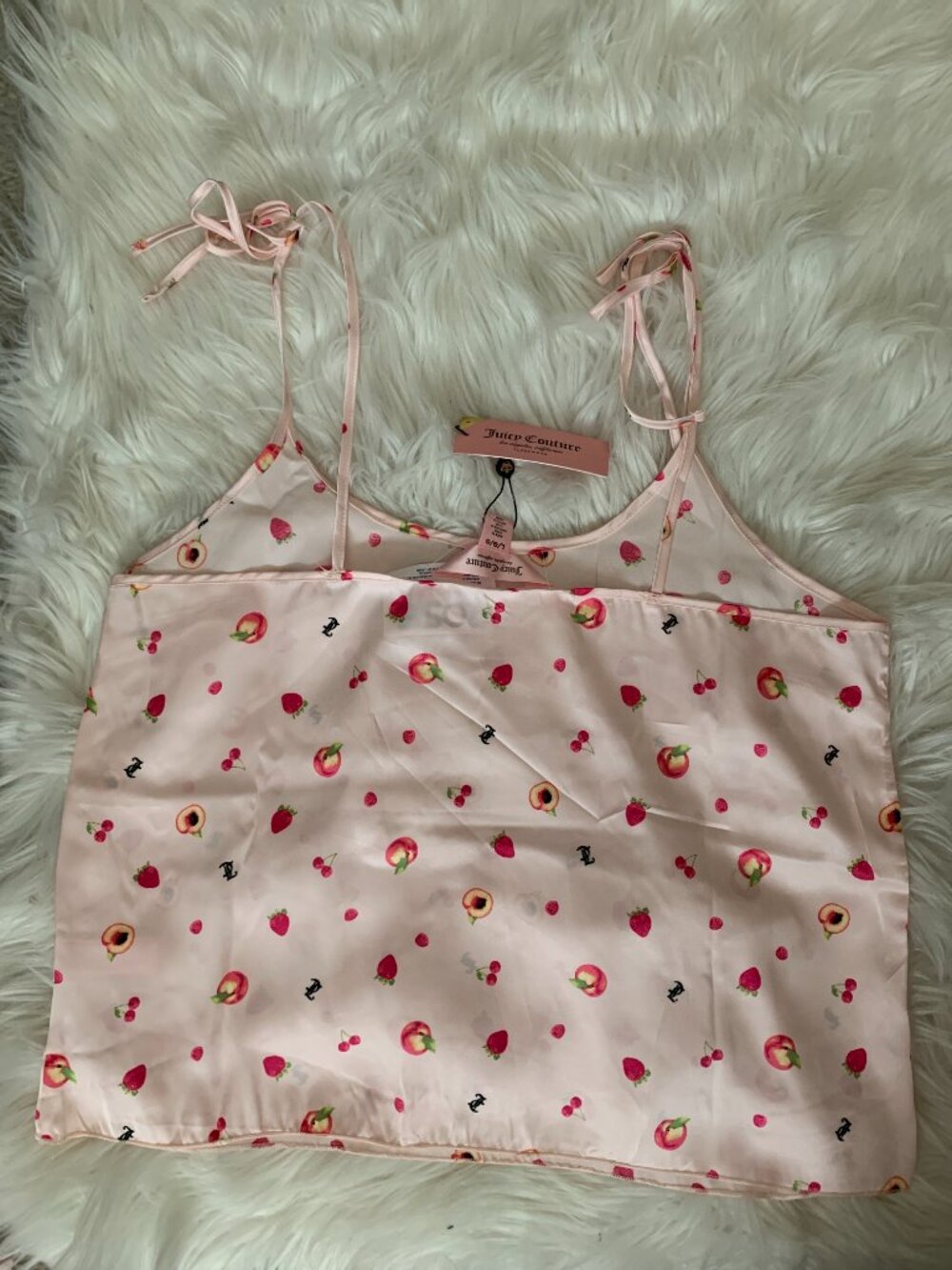 JUICY COUTURE Juicy Fruit Printed Satin Sleep Cami & Shorts Pajamas Set Sz LARGE - Picture 3 of 6